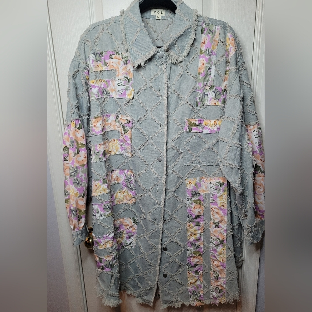 POL Floral Patchwork Denim Jacket NWOT Sz M - Picture 4 of 8